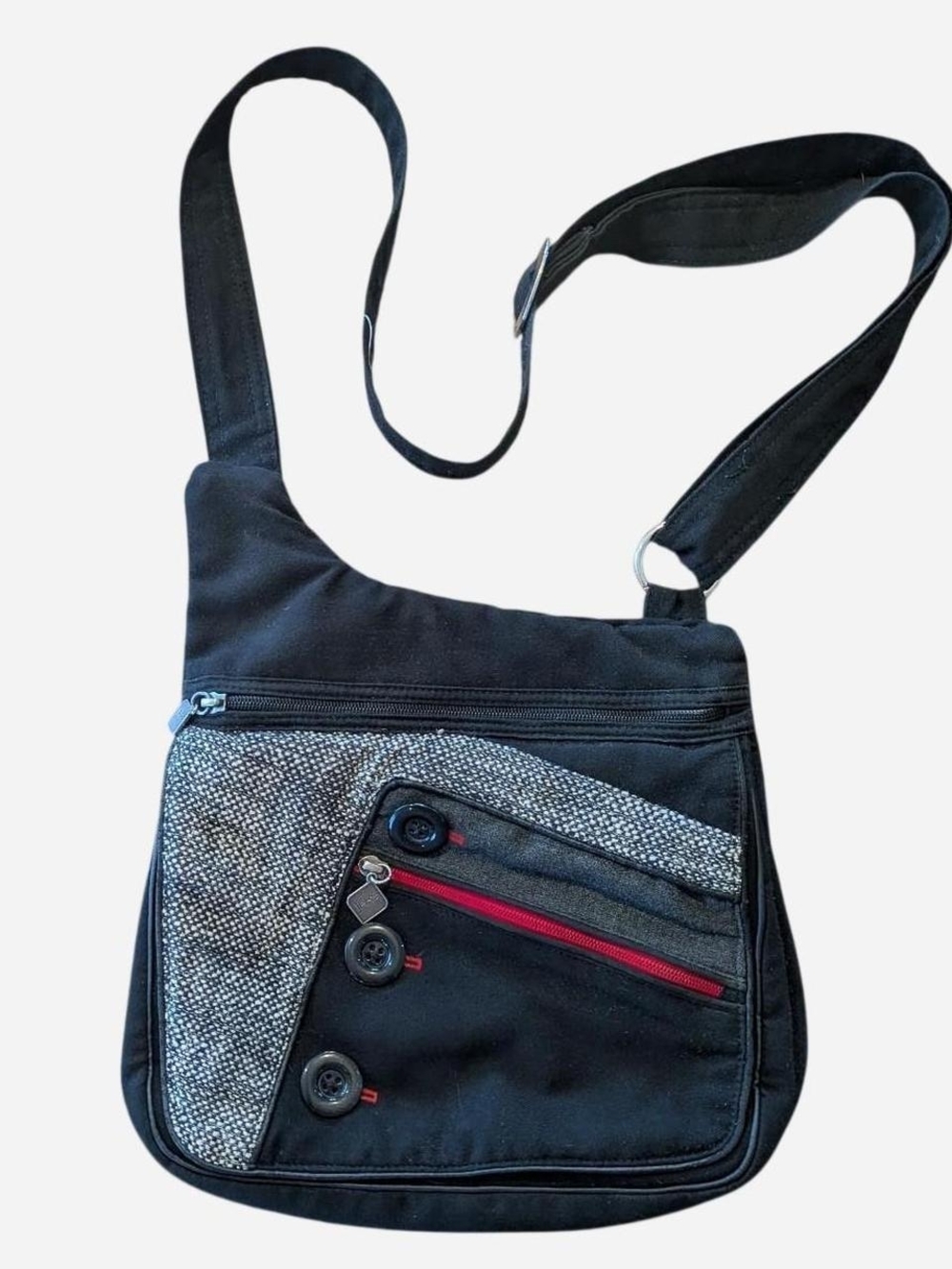 Women's Black Shoulder Bag with Textured Gray Accent